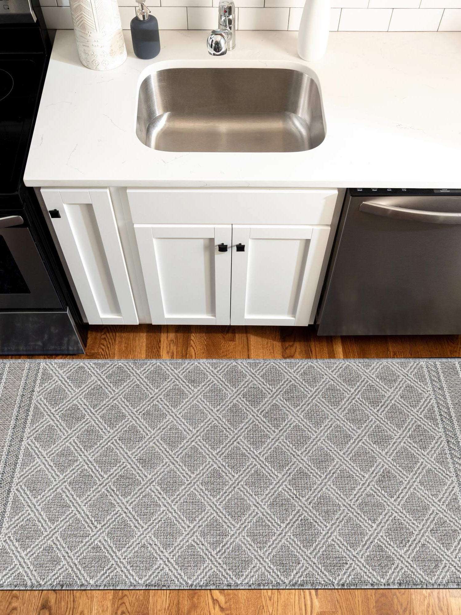 Gray 2' x 6' 1 Outdoor Trellis Runner Area Rug Weather Resistant for Patio, Deck, Terrace, Balcony, Porch Geometric Design Water Safe Outside Carpet for Sale at Rug Engine