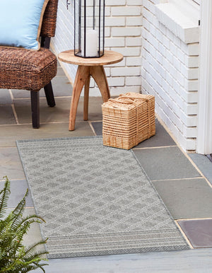 Gray 2' x 8' Outdoor Trellis Runner Area Rug Weather Resistant for Patio, Deck, Terrace, Balcony, Porch Geometric Design Water Safe Outside Carpet for Sale at Rug Engine