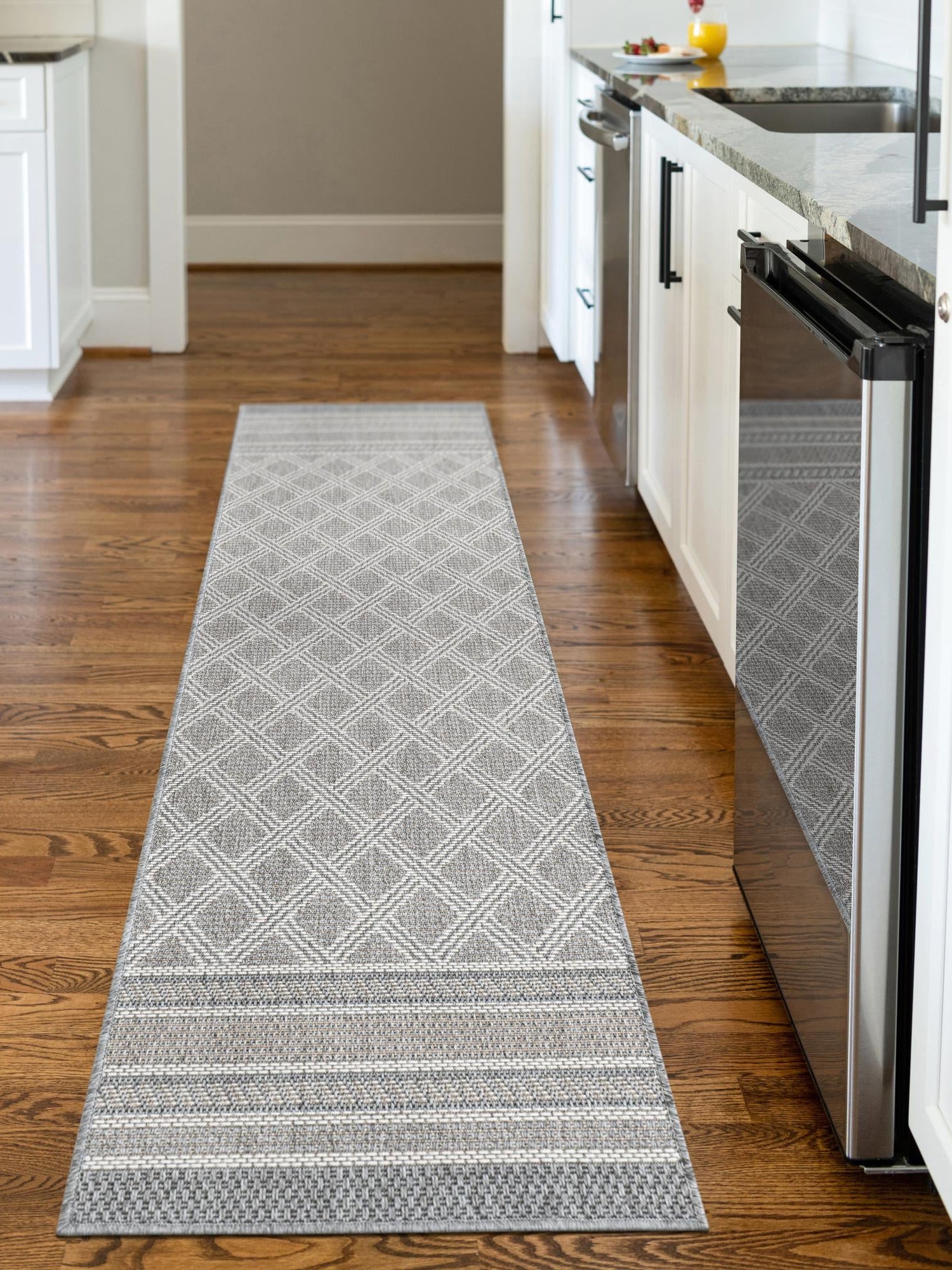 Gray 2' x 6' 1 Outdoor Trellis Runner Area Rug Weather Resistant for Patio, Deck, Terrace, Balcony, Porch Geometric Design Water Safe Outside Carpet for Sale at Rug Engine