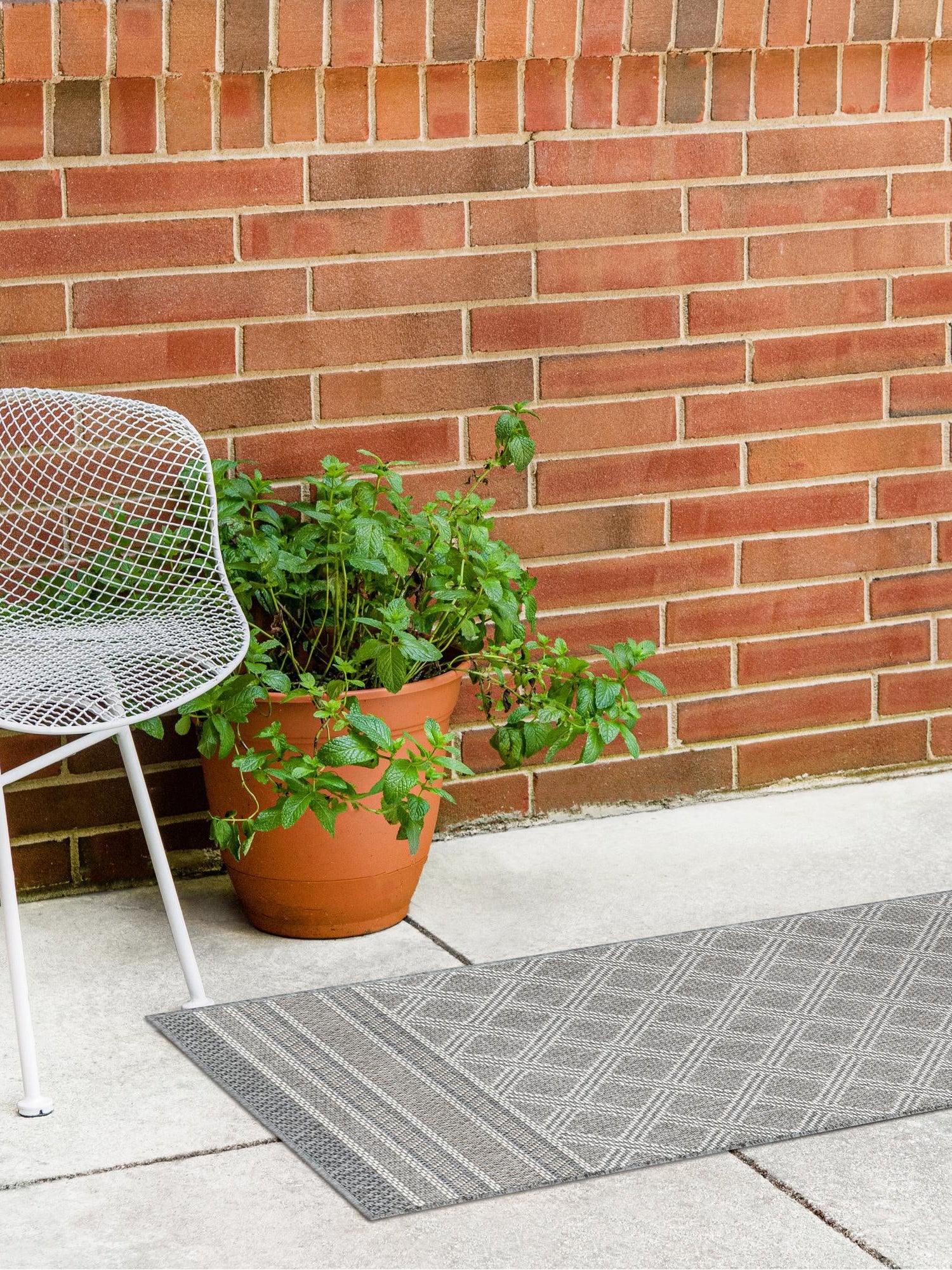 Gray 2' 7 x 12' Outdoor Trellis Runner Area Rug Weather Resistant for Patio, Deck, Terrace, Balcony, Porch Geometric Design Water Safe Outside Carpet for Sale at Rug Engine