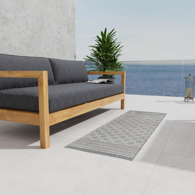 Gray 2' x 8' Outdoor Trellis Runner Area Rug Weather Resistant for Patio, Deck, Terrace, Balcony, Porch Geometric Design Water Safe Outside Carpet for Sale at Rug Engine