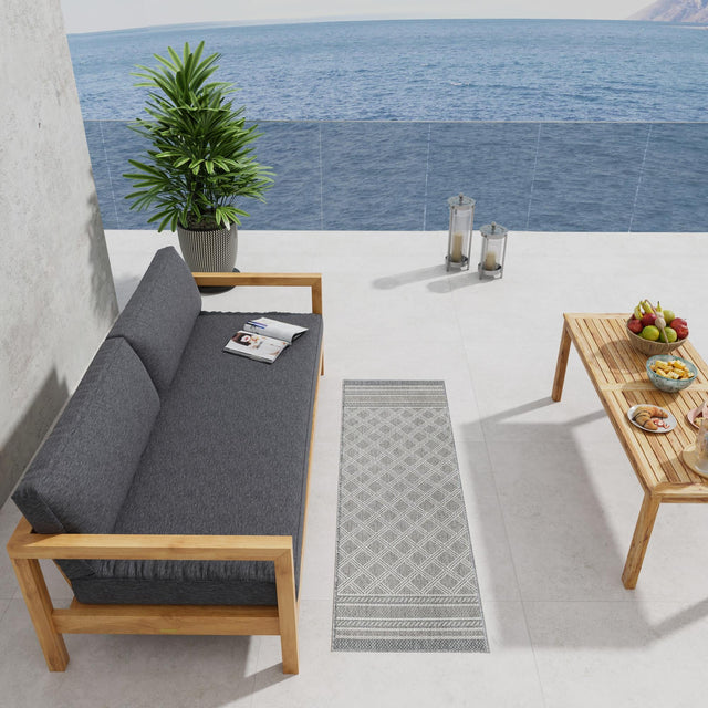 Gray 2' x 8' Outdoor Trellis Runner Area Rug Weather Resistant for Patio, Deck, Terrace, Balcony, Porch Geometric Design Water Safe Outside Carpet for Sale at Rug Engine