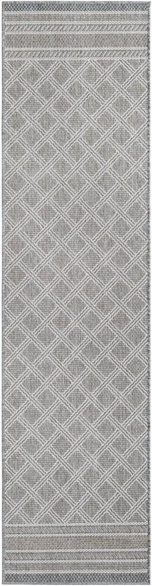 Gray 2' x 8' Outdoor Trellis Runner Area Rug Weather Resistant for Patio, Deck, Terrace, Balcony, Porch Geometric Design Water Safe Outside Carpet for Sale at Rug Engine