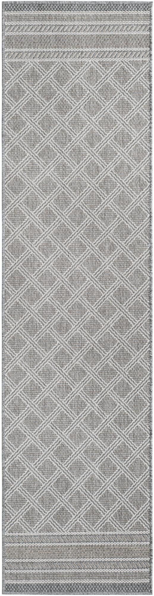 Gray 2' x 8' Outdoor Trellis Runner Area Rug Weather Resistant for Patio, Deck, Terrace, Balcony, Porch Geometric Design Water Safe Outside Carpet for Sale at Rug Engine