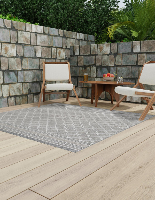 Gray 5' 1 x 5' 1 Outdoor Trellis Square Area Rug Weather Resistant for Patio, Deck, Terrace, Balcony, Porch Geometric Design Water Safe Outside Carpet for Sale at Rug Engine