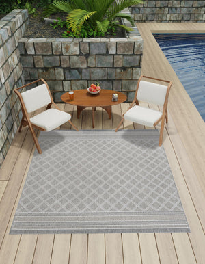 Gray 5' 1 x 5' 1 Outdoor Trellis Square Area Rug Weather Resistant for Patio, Deck, Terrace, Balcony, Porch Geometric Design Water Safe Outside Carpet for Sale at Rug Engine