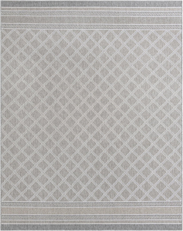 Gray 7' 10 x 10' Outdoor Trellis Rectangle Area Rug Weather Resistant for Patio, Deck, Terrace, Balcony, Porch Geometric Design Water Safe Outside Carpet for Sale at Rug Engine