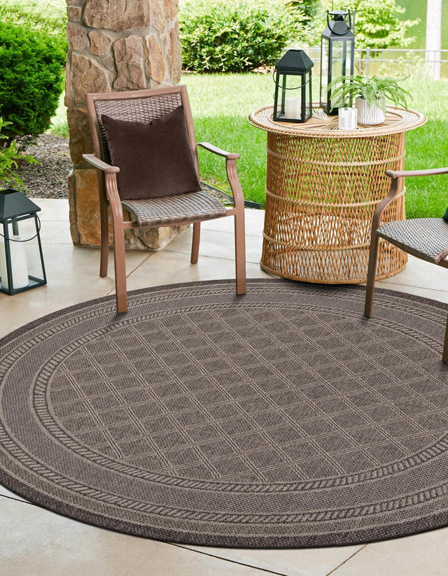 Chocolate Brown 5' 1 x 5' 1 Outdoor Trellis Round Area Rug Weather Resistant for Patio, Deck, Terrace, Balcony, Porch Geometric Design Water Safe Outside Carpet for Sale at Rug Engine