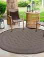 Chocolate Brown 5' 1 x 5' 1 Outdoor Trellis Round Area Rug Weather Resistant for Patio, Deck, Terrace, Balcony, Porch Geometric Design Water Safe Outside Carpet for Sale at Rug Engine