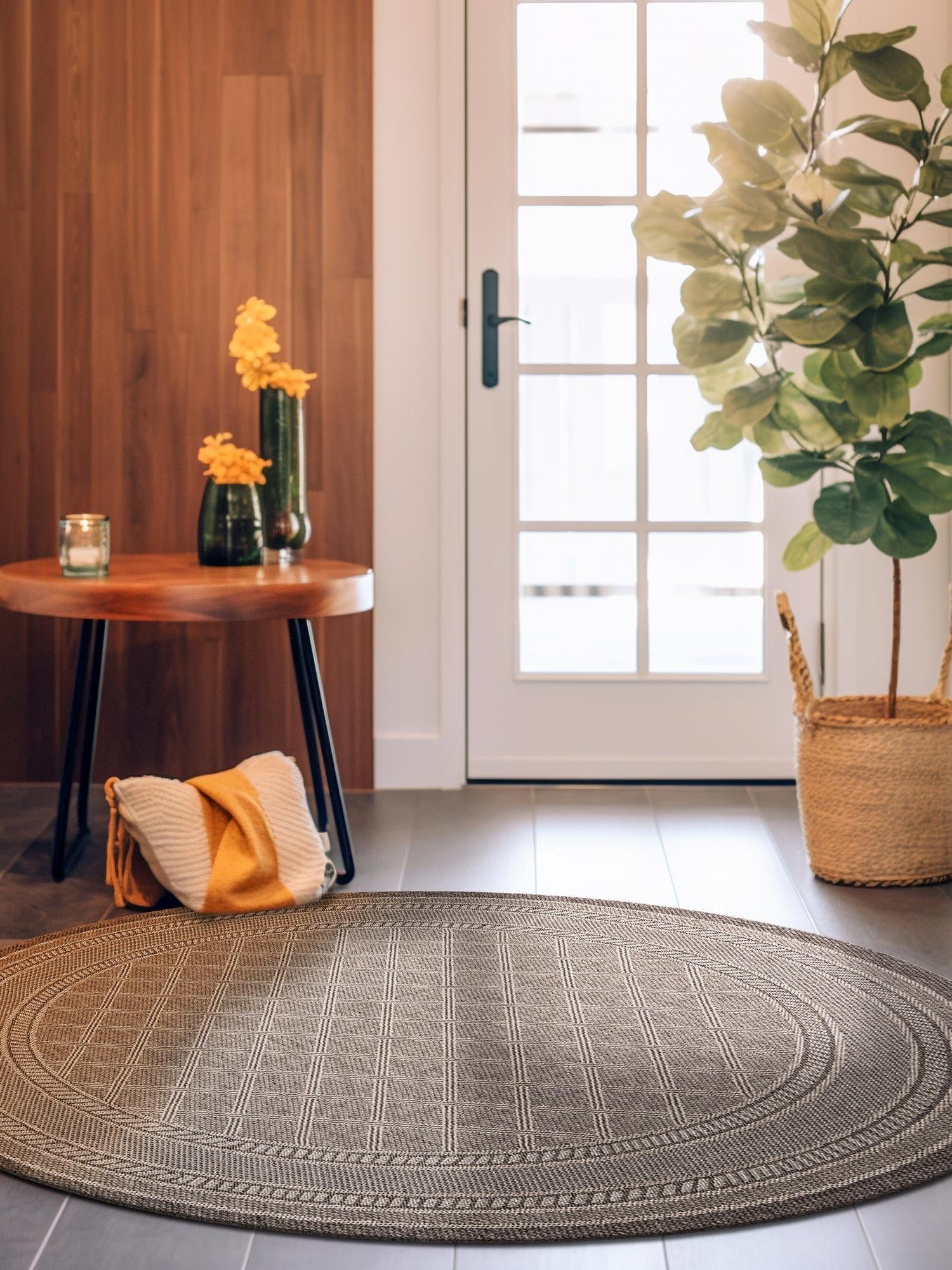 Chocolate Brown 10' x 10' Outdoor Trellis Round Area Rug Weather Resistant for Patio, Deck, Terrace, Balcony, Porch Geometric Design Water Safe Outside Carpet for Sale at Rug Engine