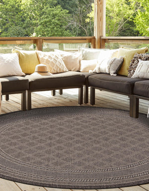 Chocolate Brown 7' 10 x 7' 10 Outdoor Trellis Round Area Rug Weather Resistant for Patio, Deck, Terrace, Balcony, Porch Geometric Design Water Safe Outside Carpet for Sale at Rug Engine