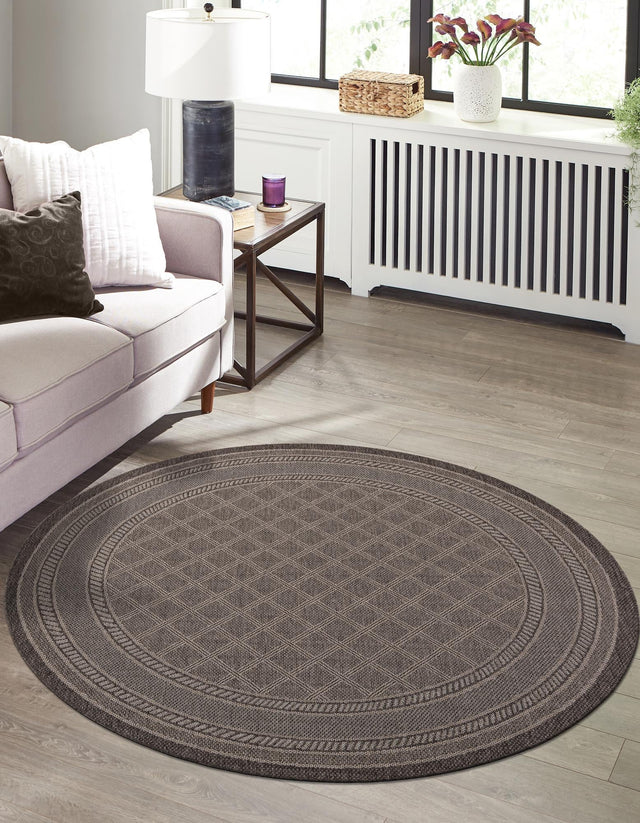 Chocolate Brown 3' 3 x 3' 3 Outdoor Trellis Round Area Rug Weather Resistant for Patio, Deck, Terrace, Balcony, Porch Geometric Design Water Safe Outside Carpet for Sale at Rug Engine