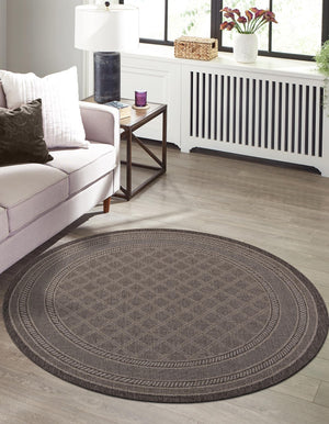 Chocolate Brown 10' x 10' Outdoor Trellis Round Area Rug Weather Resistant for Patio, Deck, Terrace, Balcony, Porch Geometric Design Water Safe Outside Carpet for Sale at Rug Engine