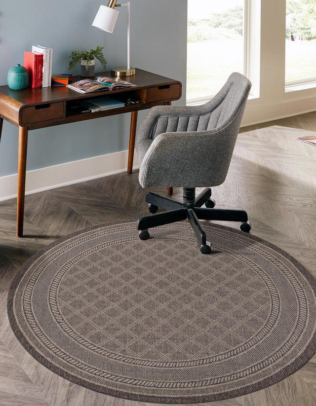 Chocolate Brown 5' 1 x 5' 1 Outdoor Trellis Round Area Rug Weather Resistant for Patio, Deck, Terrace, Balcony, Porch Geometric Design Water Safe Outside Carpet for Sale at Rug Engine