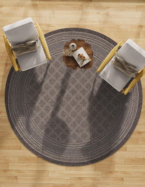 Chocolate Brown 3' 3 x 3' 3 Outdoor Trellis Round Area Rug Weather Resistant for Patio, Deck, Terrace, Balcony, Porch Geometric Design Water Safe Outside Carpet for Sale at Rug Engine