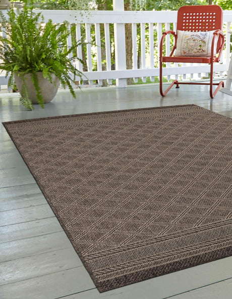Chocolate Brown 2' x 3' 1 Outdoor Trellis Rectangle Area Rug Weather Resistant for Patio, Deck, Terrace, Balcony, Porch Geometric Design Water Safe Outside Carpet for Sale at Rug Engine