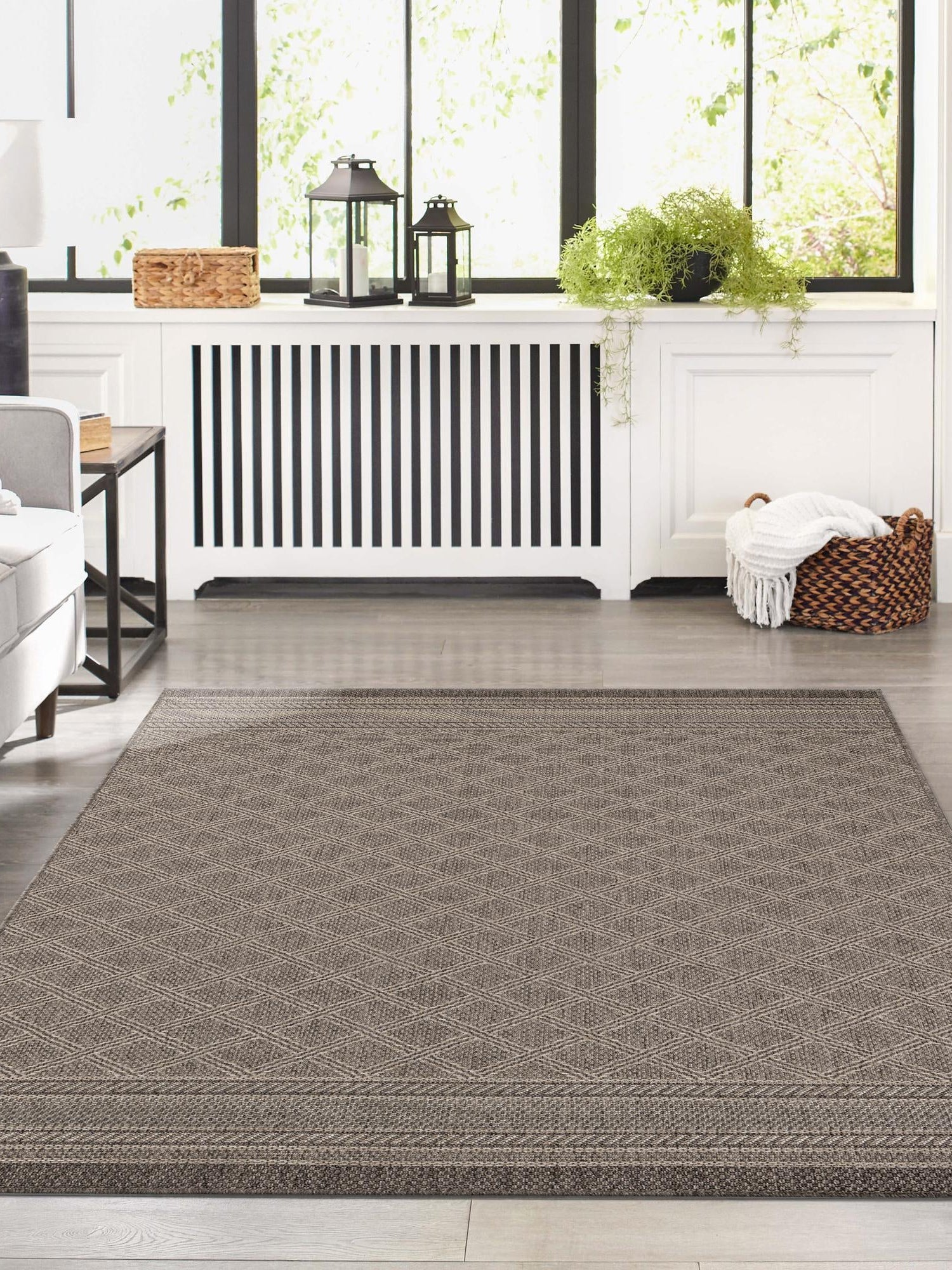 Chocolate Brown 5' 1 x 8' Outdoor Trellis Rectangle Area Rug Weather Resistant for Patio, Deck, Terrace, Balcony, Porch Geometric Design Water Safe Outside Carpet for Sale at Rug Engine