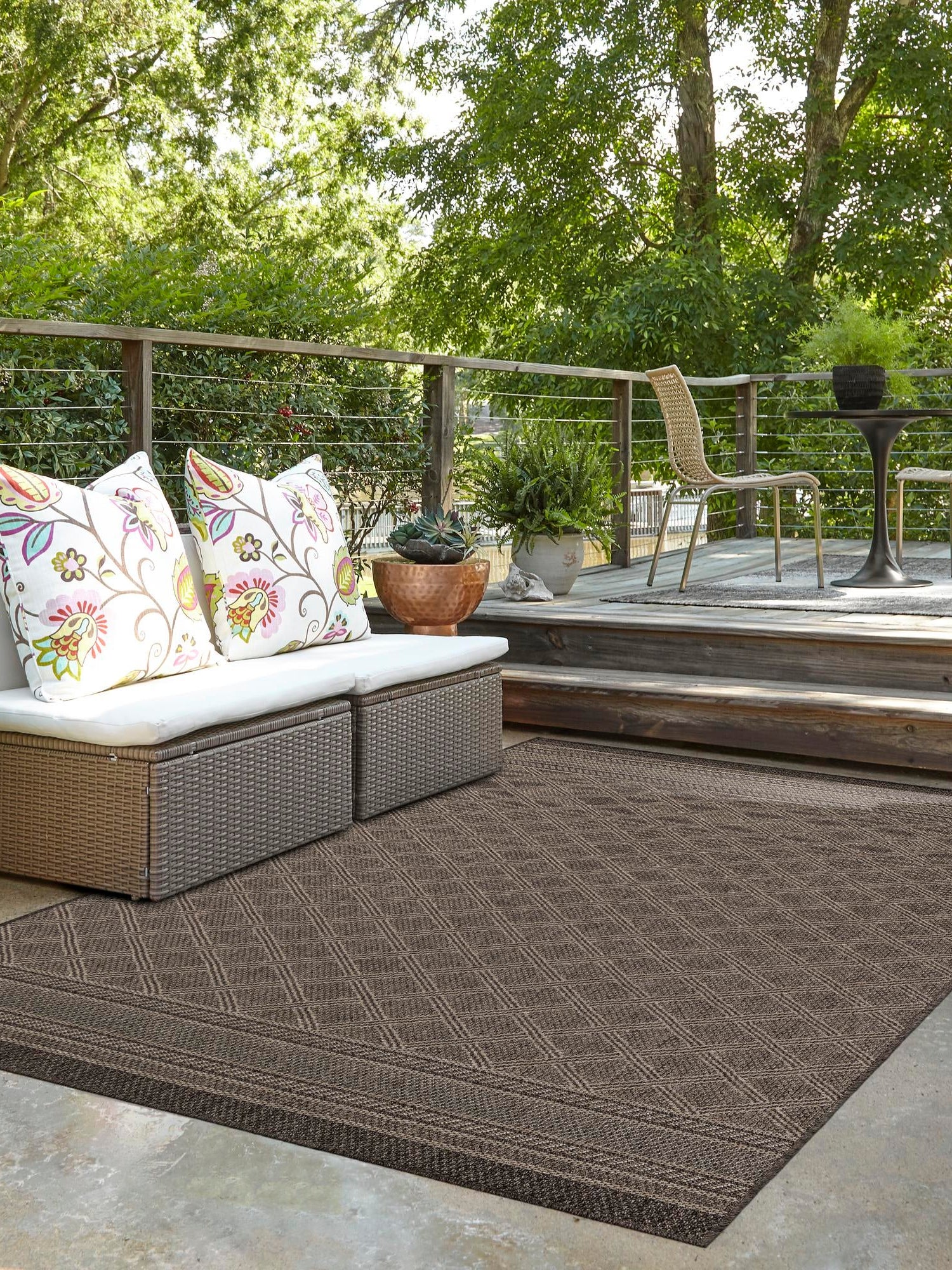 Chocolate Brown 4' 1 x 6' 1 Outdoor Trellis Rectangle Area Rug Weather Resistant for Patio, Deck, Terrace, Balcony, Porch Geometric Design Water Safe Outside Carpet for Sale at Rug Engine