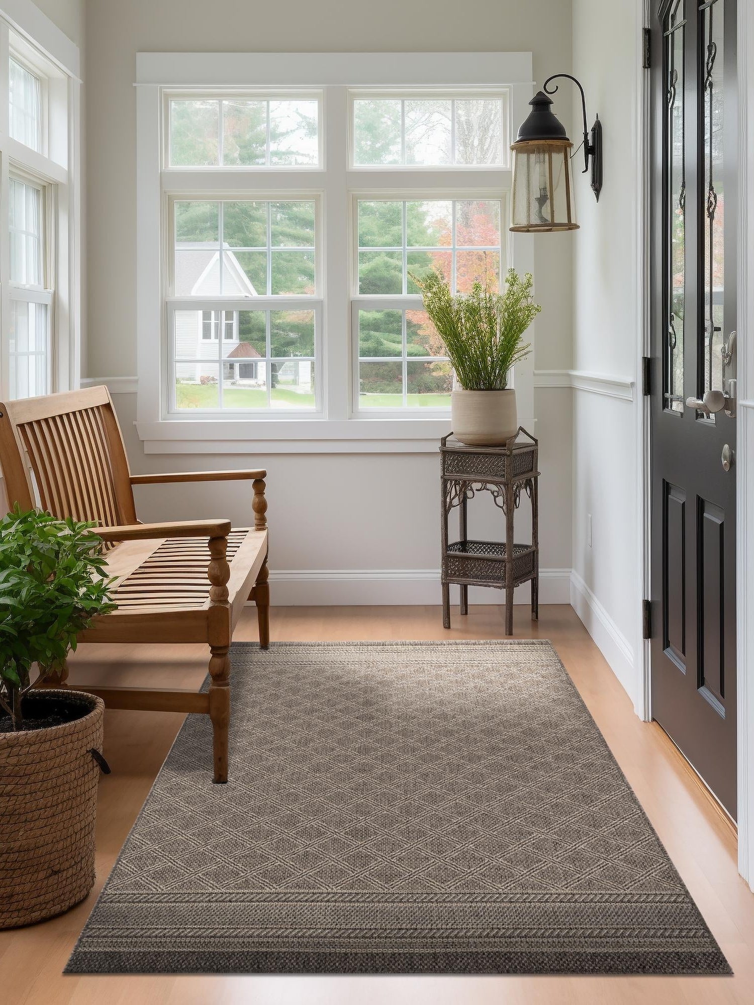 Chocolate Brown 2' x 3' 1 Outdoor Trellis Rectangle Area Rug Weather Resistant for Patio, Deck, Terrace, Balcony, Porch Geometric Design Water Safe Outside Carpet for Sale at Rug Engine