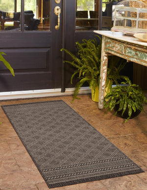 Chocolate Brown 2' x 6' 1 Outdoor Trellis Runner Area Rug Weather Resistant for Patio, Deck, Terrace, Balcony, Porch Geometric Design Water Safe Outside Carpet for Sale at Rug Engine