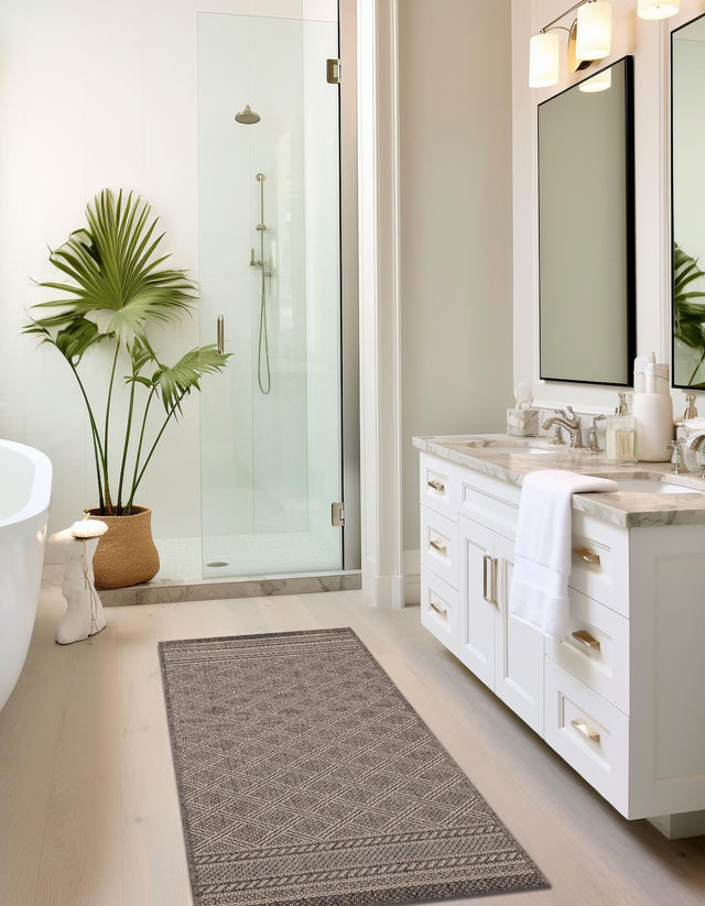 Chocolate Brown 2' 7 x 12' Outdoor Trellis Runner Area Rug Weather Resistant for Patio, Deck, Terrace, Balcony, Porch Geometric Design Water Safe Outside Carpet for Sale at Rug Engine
