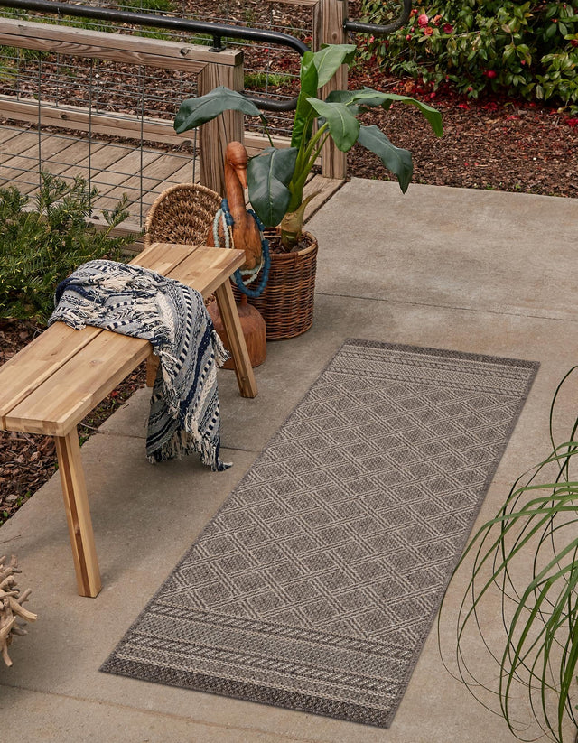 Chocolate Brown 2' 7 x 12' Outdoor Trellis Runner Area Rug Weather Resistant for Patio, Deck, Terrace, Balcony, Porch Geometric Design Water Safe Outside Carpet for Sale at Rug Engine