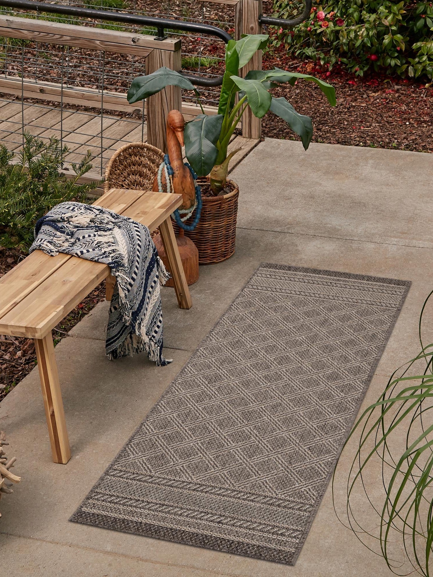 Chocolate Brown 2' x 8' Outdoor Trellis Runner Area Rug Weather Resistant for Patio, Deck, Terrace, Balcony, Porch Geometric Design Water Safe Outside Carpet for Sale at Rug Engine