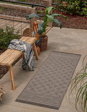 Chocolate Brown 2' x 6' 1 Outdoor Trellis Runner Area Rug Weather Resistant for Patio, Deck, Terrace, Balcony, Porch Geometric Design Water Safe Outside Carpet for Sale at Rug Engine