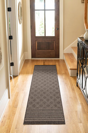 Chocolate Brown 2' 7 x 12' Outdoor Trellis Runner Area Rug Weather Resistant for Patio, Deck, Terrace, Balcony, Porch Geometric Design Water Safe Outside Carpet for Sale at Rug Engine