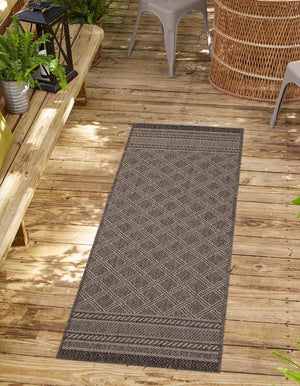 Chocolate Brown 2' 7 x 12' Outdoor Trellis Runner Area Rug Weather Resistant for Patio, Deck, Terrace, Balcony, Porch Geometric Design Water Safe Outside Carpet for Sale at Rug Engine