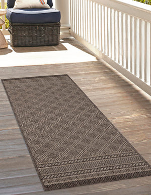 Chocolate Brown 2' 7 x 12' Outdoor Trellis Runner Area Rug Weather Resistant for Patio, Deck, Terrace, Balcony, Porch Geometric Design Water Safe Outside Carpet for Sale at Rug Engine