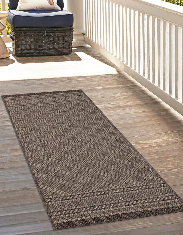 Chocolate Brown 2' 7 x 12' Outdoor Trellis Runner Area Rug Weather Resistant for Patio, Deck, Terrace, Balcony, Porch Geometric Design Water Safe Outside Carpet for Sale at Rug Engine
