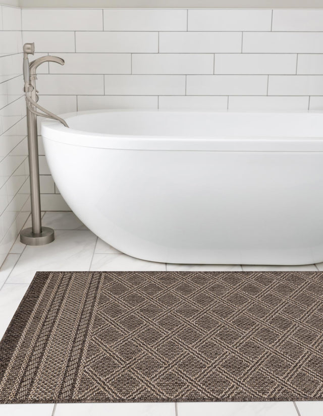 Chocolate Brown 2' 7 x 12' Outdoor Trellis Runner Area Rug Weather Resistant for Patio, Deck, Terrace, Balcony, Porch Geometric Design Water Safe Outside Carpet for Sale at Rug Engine