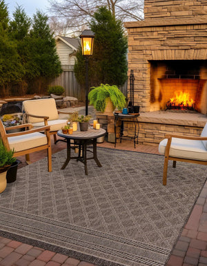 Chocolate Brown 5' 1 x 5' 1 Outdoor Trellis Square Area Rug Weather Resistant for Patio, Deck, Terrace, Balcony, Porch Geometric Design Water Safe Outside Carpet for Sale at Rug Engine