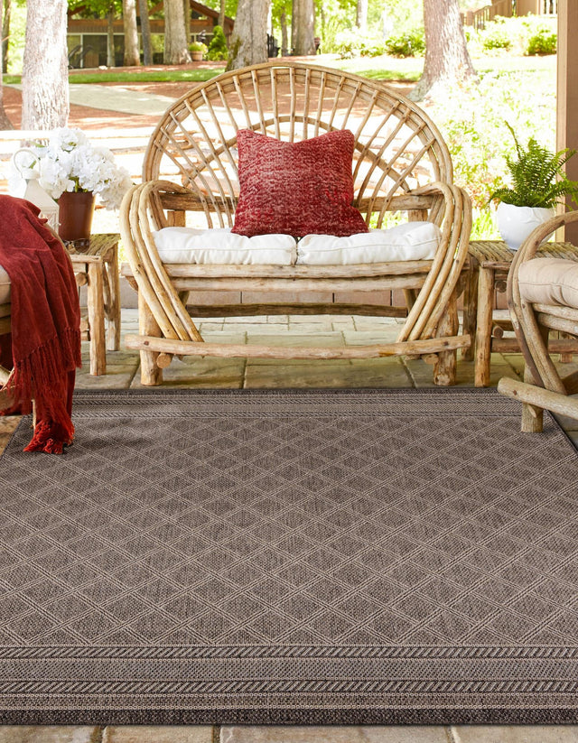 Chocolate Brown 10' x 10' Outdoor Trellis Square Area Rug Weather Resistant for Patio, Deck, Terrace, Balcony, Porch Geometric Design Water Safe Outside Carpet for Sale at Rug Engine