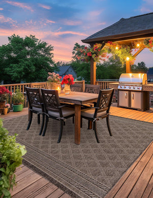 Chocolate Brown 5' 1 x 5' 1 Outdoor Trellis Square Area Rug Weather Resistant for Patio, Deck, Terrace, Balcony, Porch Geometric Design Water Safe Outside Carpet for Sale at Rug Engine