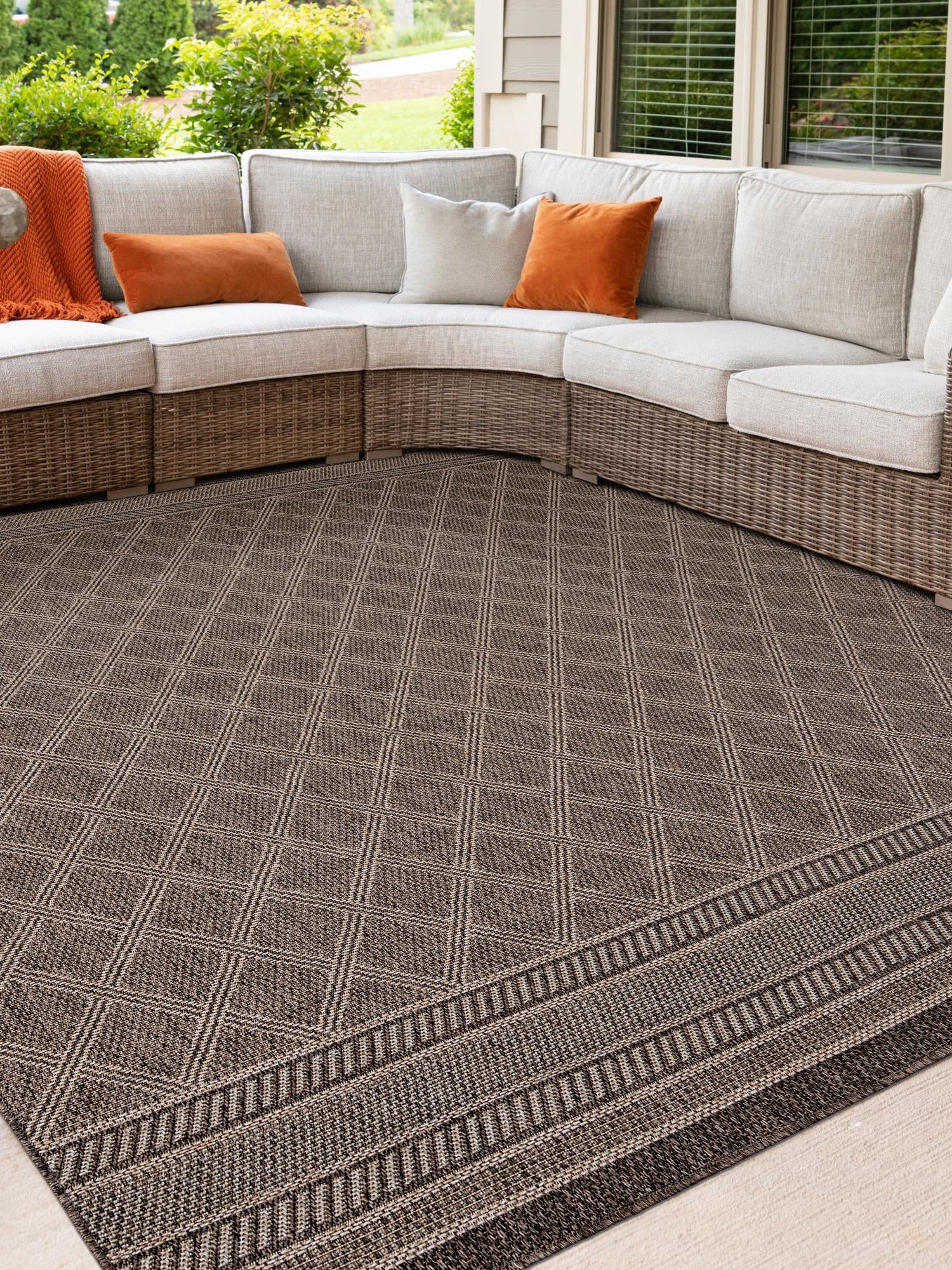 Chocolate Brown 5' 1 x 5' 1 Outdoor Trellis Square Area Rug Weather Resistant for Patio, Deck, Terrace, Balcony, Porch Geometric Design Water Safe Outside Carpet for Sale at Rug Engine