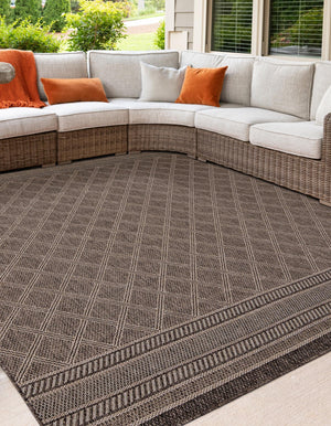 Chocolate Brown 5' 1 x 5' 1 Outdoor Trellis Square Area Rug Weather Resistant for Patio, Deck, Terrace, Balcony, Porch Geometric Design Water Safe Outside Carpet for Sale at Rug Engine
