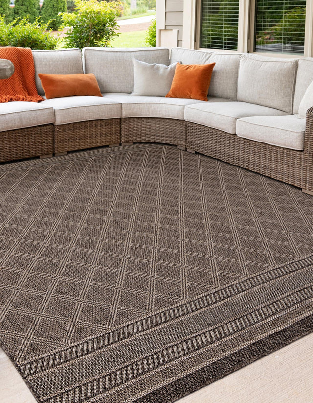 Chocolate Brown 5' 1 x 5' 1 Outdoor Trellis Square Area Rug Weather Resistant for Patio, Deck, Terrace, Balcony, Porch Geometric Design Water Safe Outside Carpet for Sale at Rug Engine