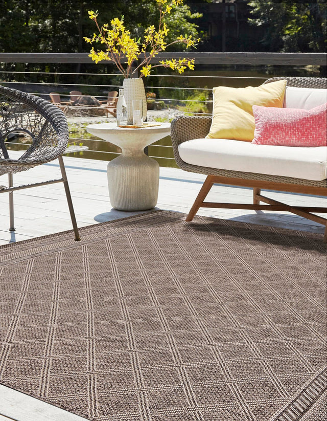 Chocolate Brown 10' x 10' Outdoor Trellis Square Area Rug Weather Resistant for Patio, Deck, Terrace, Balcony, Porch Geometric Design Water Safe Outside Carpet for Sale at Rug Engine