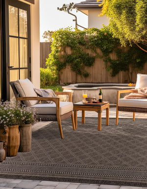 Chocolate Brown 10' x 10' Outdoor Trellis Square Area Rug Weather Resistant for Patio, Deck, Terrace, Balcony, Porch Geometric Design Water Safe Outside Carpet for Sale at Rug Engine