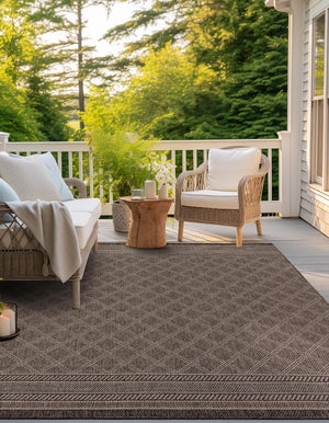 Chocolate Brown 5' 1 x 5' 1 Outdoor Trellis Square Area Rug Weather Resistant for Patio, Deck, Terrace, Balcony, Porch Geometric Design Water Safe Outside Carpet for Sale at Rug Engine