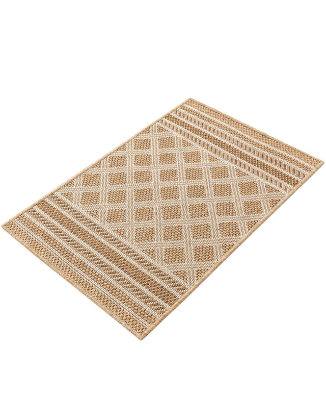 Natural 2' x 3' 1 Outdoor Trellis Rectangle Area Rug Weather Resistant for Patio, Deck, Terrace, Balcony, Porch Geometric Design Water Safe Outside Carpet for Sale at Rug Engine