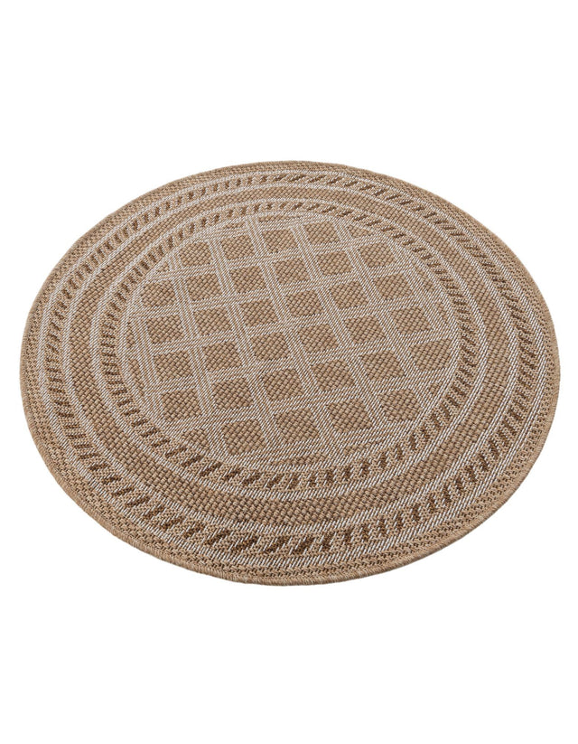 Natural 3' 3 x 3' 3 Outdoor Trellis Round Area Rug Weather Resistant for Patio, Deck, Terrace, Balcony, Porch Geometric Design Water Safe Outside Carpet for Sale at Rug Engine