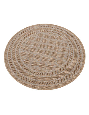 Natural 3' 3 x 3' 3 Outdoor Trellis Round Area Rug Weather Resistant for Patio, Deck, Terrace, Balcony, Porch Geometric Design Water Safe Outside Carpet for Sale at Rug Engine