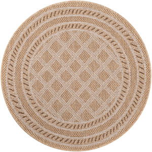 Natural 3' 3 x 3' 3 Outdoor Trellis Round Area Rug Weather Resistant for Patio, Deck, Terrace, Balcony, Porch Geometric Design Water Safe Outside Carpet for Sale at Rug Engine