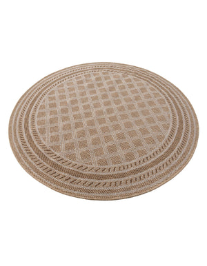 Natural 5' 1 x 5' 1 Outdoor Trellis Round Area Rug Weather Resistant for Patio, Deck, Terrace, Balcony, Porch Geometric Design Water Safe Outside Carpet for Sale at Rug Engine