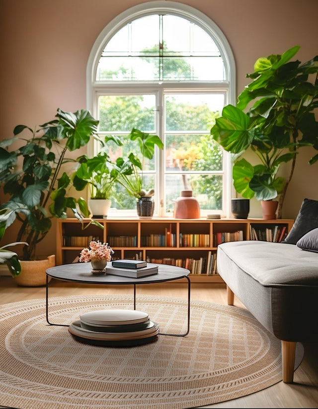 Natural 5' 1 x 5' 1 Outdoor Trellis Round Area Rug Weather Resistant for Patio, Deck, Terrace, Balcony, Porch Geometric Design Water Safe Outside Carpet for Sale at Rug Engine