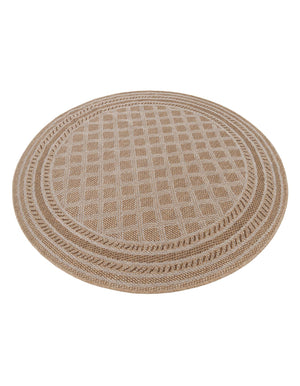 Natural 5' 1 x 5' 1 Outdoor Trellis Round Area Rug Weather Resistant for Patio, Deck, Terrace, Balcony, Porch Geometric Design Water Safe Outside Carpet for Sale at Rug Engine