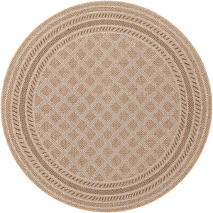 Natural 5' 1 x 5' 1 Outdoor Trellis Round Area Rug Weather Resistant for Patio, Deck, Terrace, Balcony, Porch Geometric Design Water Safe Outside Carpet for Sale at Rug Engine